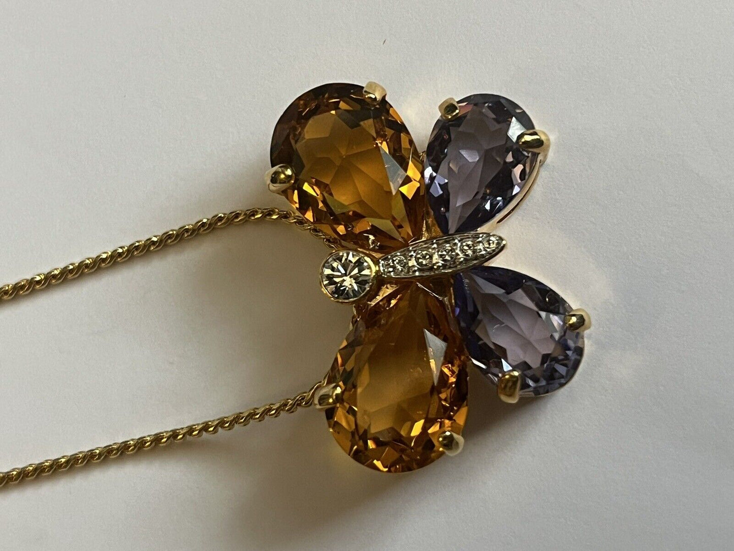 Vintage 1980s Gold Plated Crystal Butterfly Necklace New Old Stock