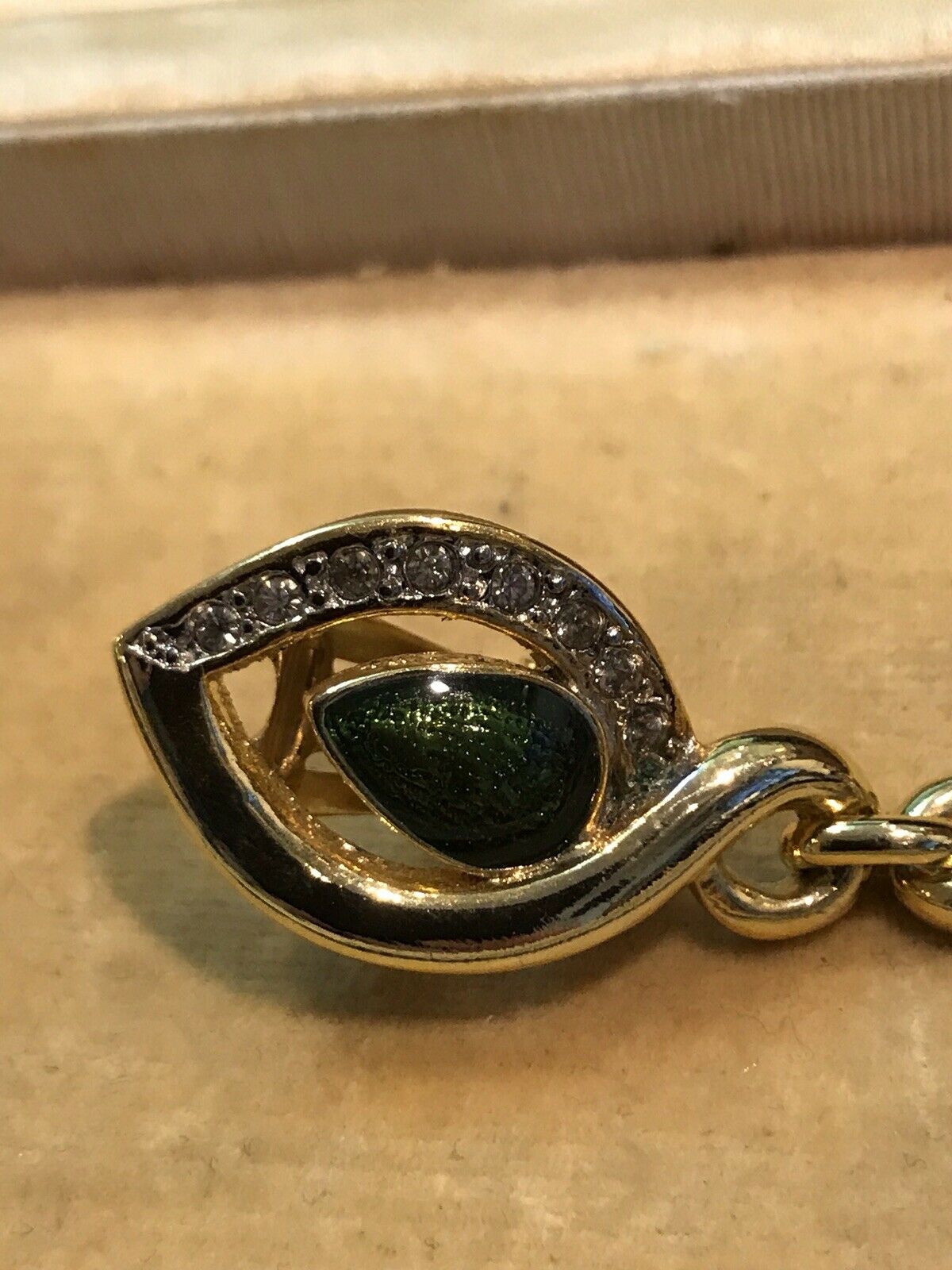 Vintage 1980s Statement Diamanté Green Enamel Drop Clip On Earrings