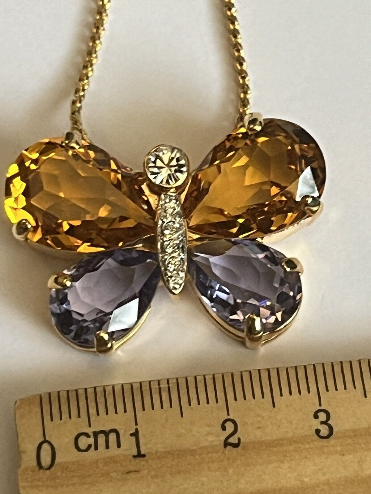 Vintage 1980s Gold Plated Crystal Butterfly Necklace New Old Stock