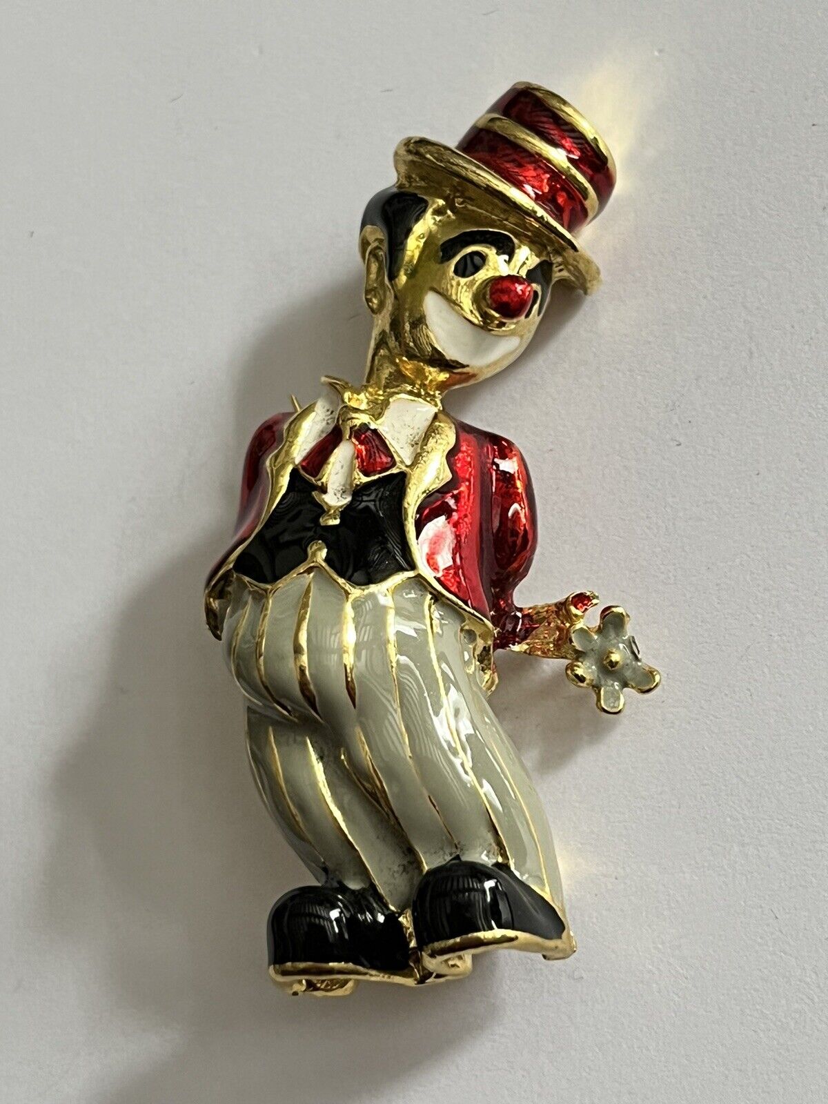 Vintage Gold Tone Enamel Red Clown Brooch