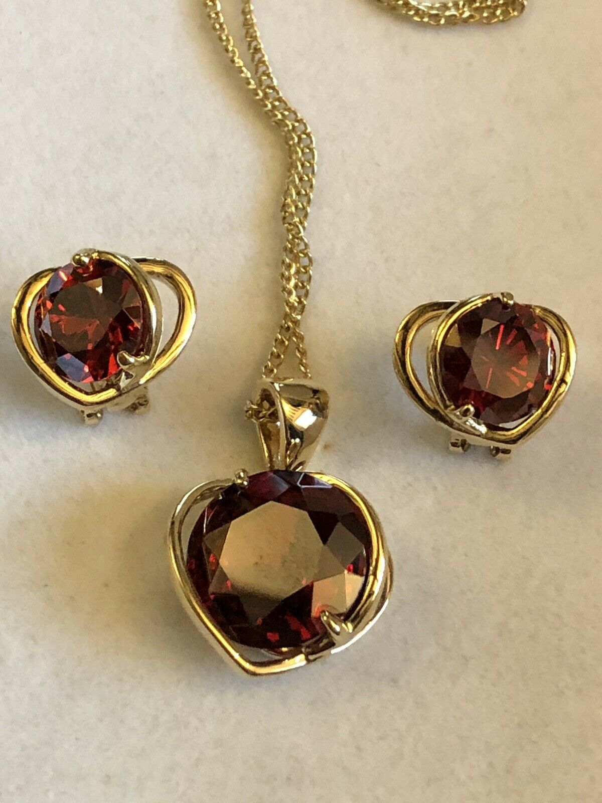 Vintage Hearts Gold Plated Red Stone Necklace And Earring Set