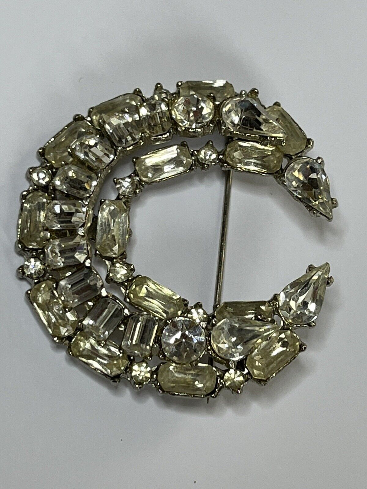 Vintage Paste Moon Crescent Statement Brooch