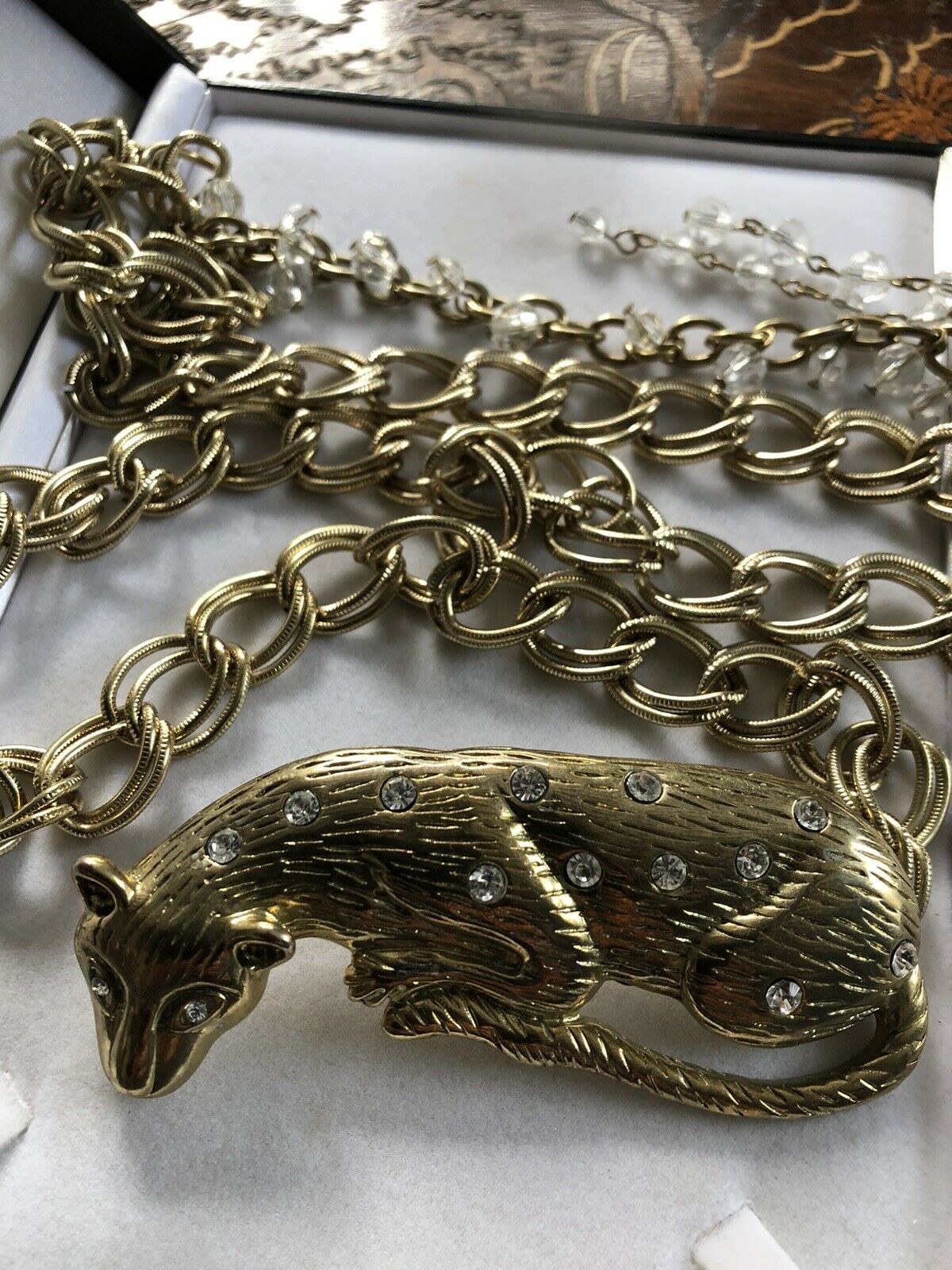 Vintage 1980s / 90s Kenneth J Lane K.J.L Panther Leopard Statement Chain Belt