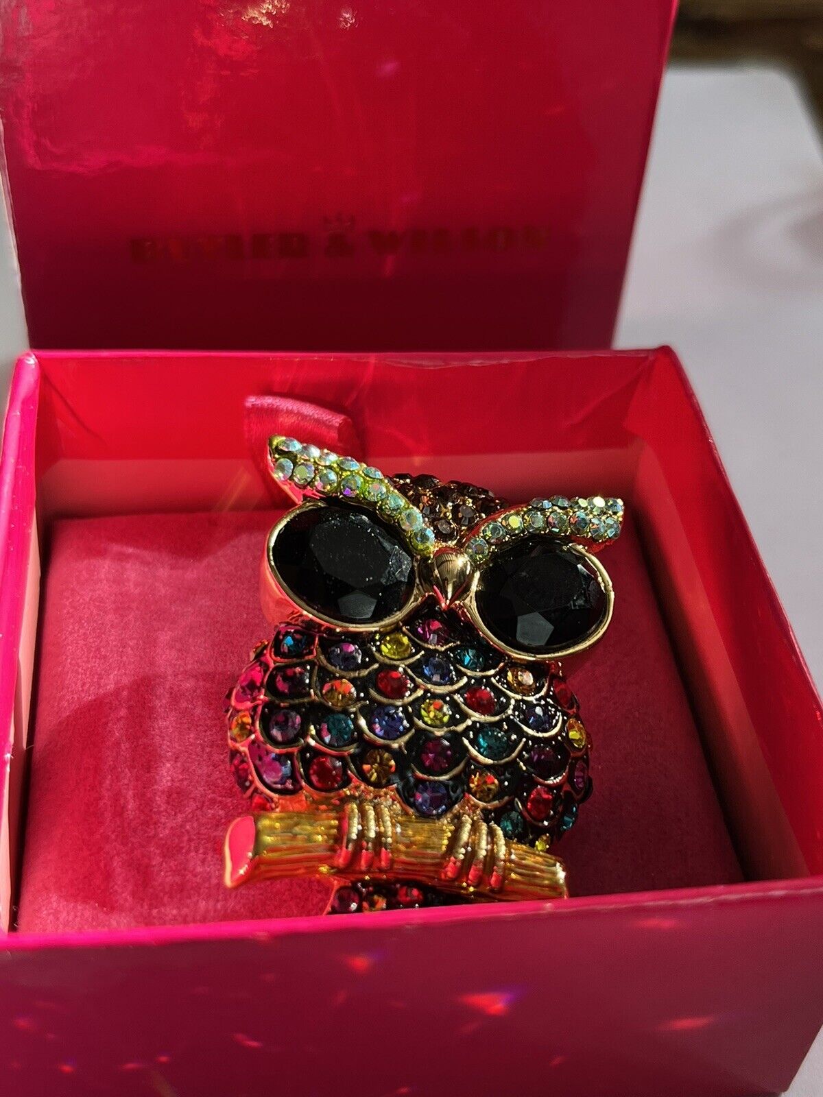 Butler And Wilson Statement Multicoloured Crystal Owl Ring Boxed Adjustable