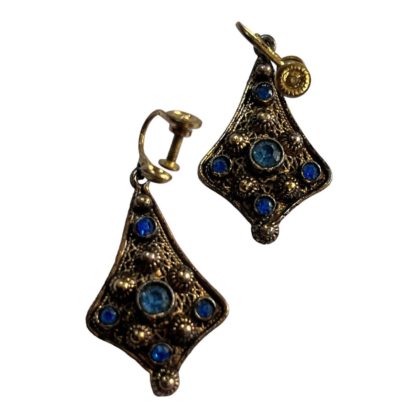 Vintage Czech Crystal Blue Screwback Earrings