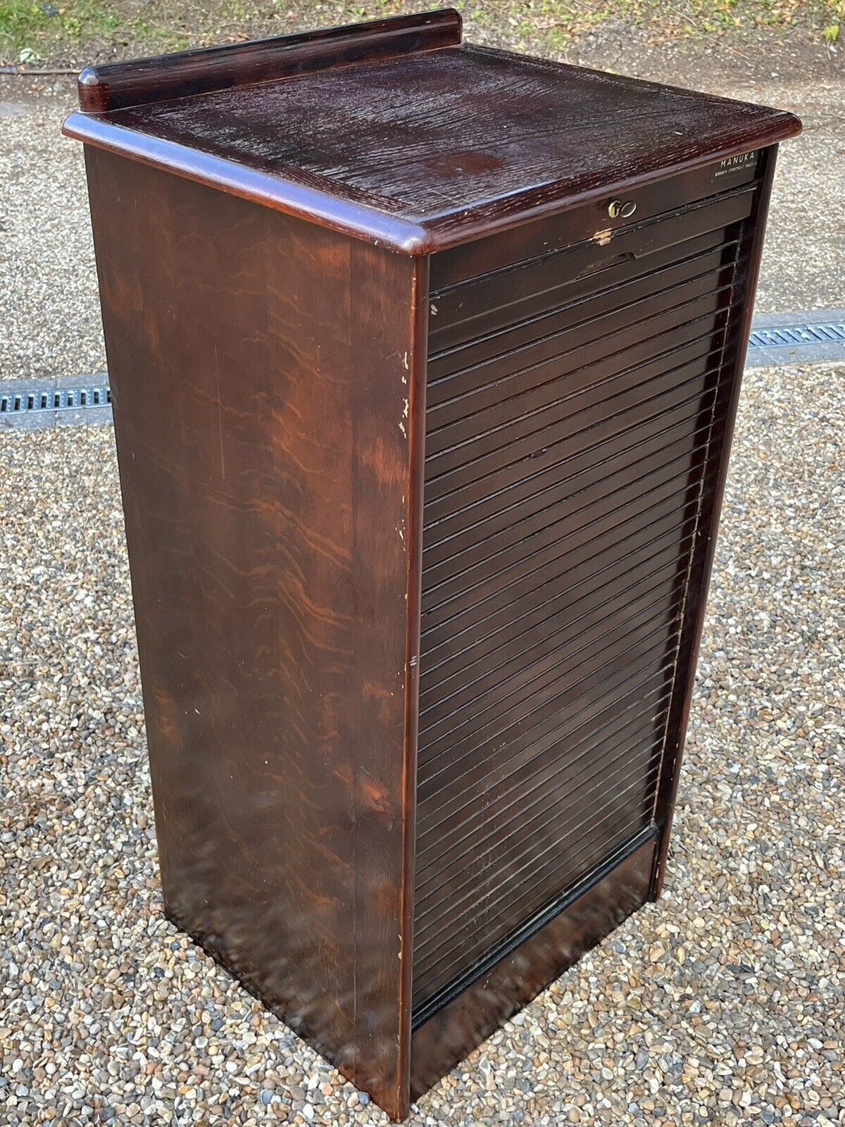 Filing Cabinet. Collectors Cabinet. With 9 Drawers And Tambour Roll Front.