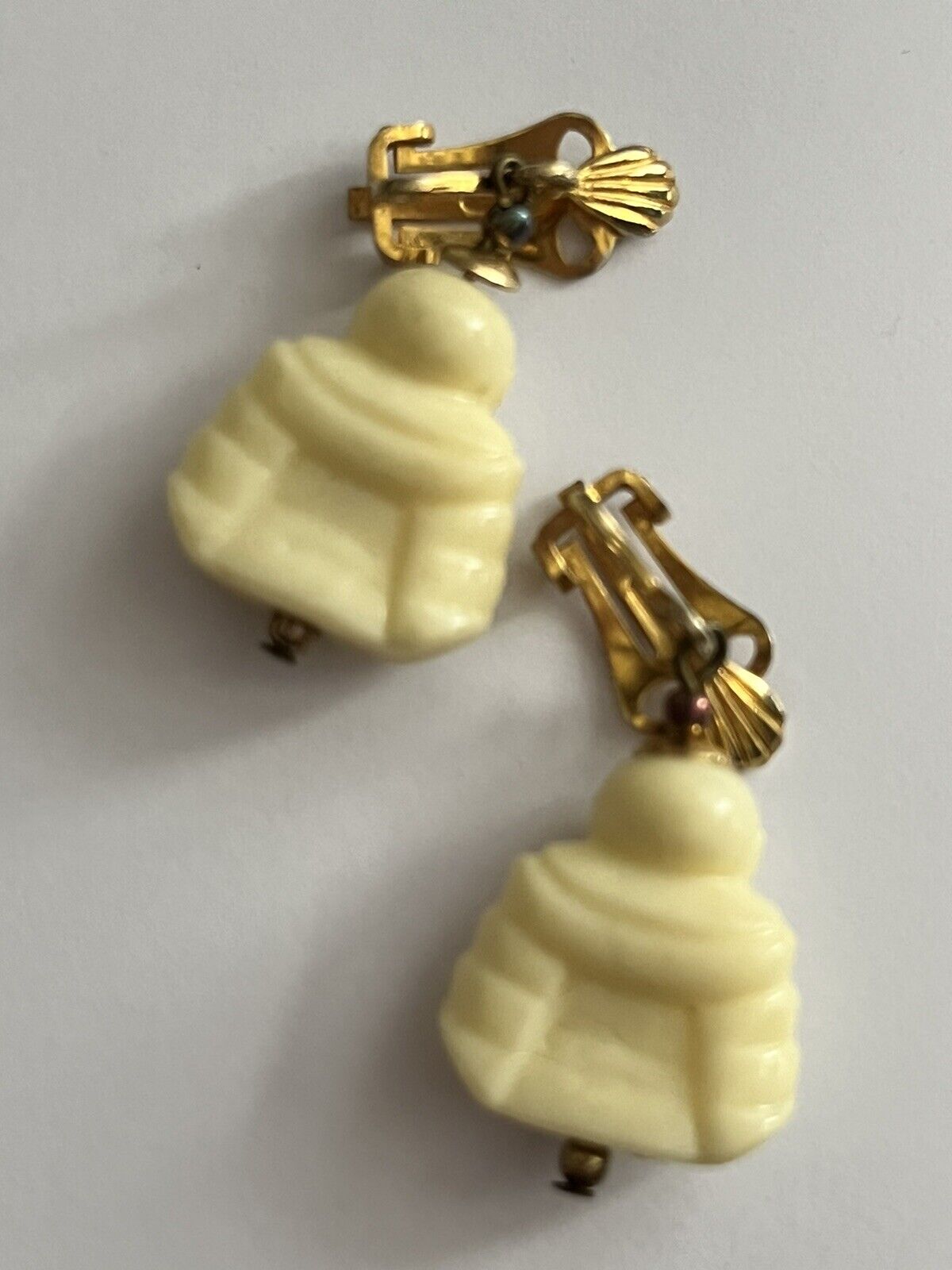 Vintage Celluloid Happy Buddha Clip on Earrings