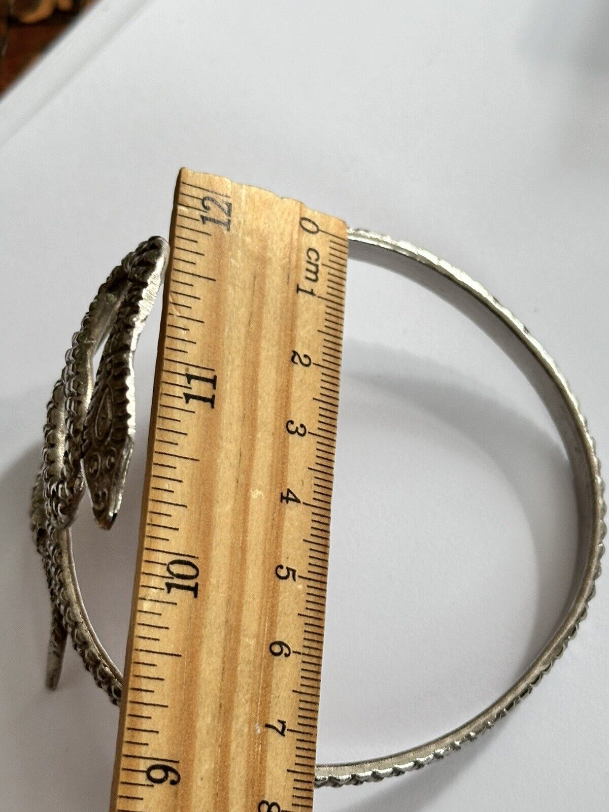 Vintage Detailed Silver Tone Snake Bangle Slave Bangle