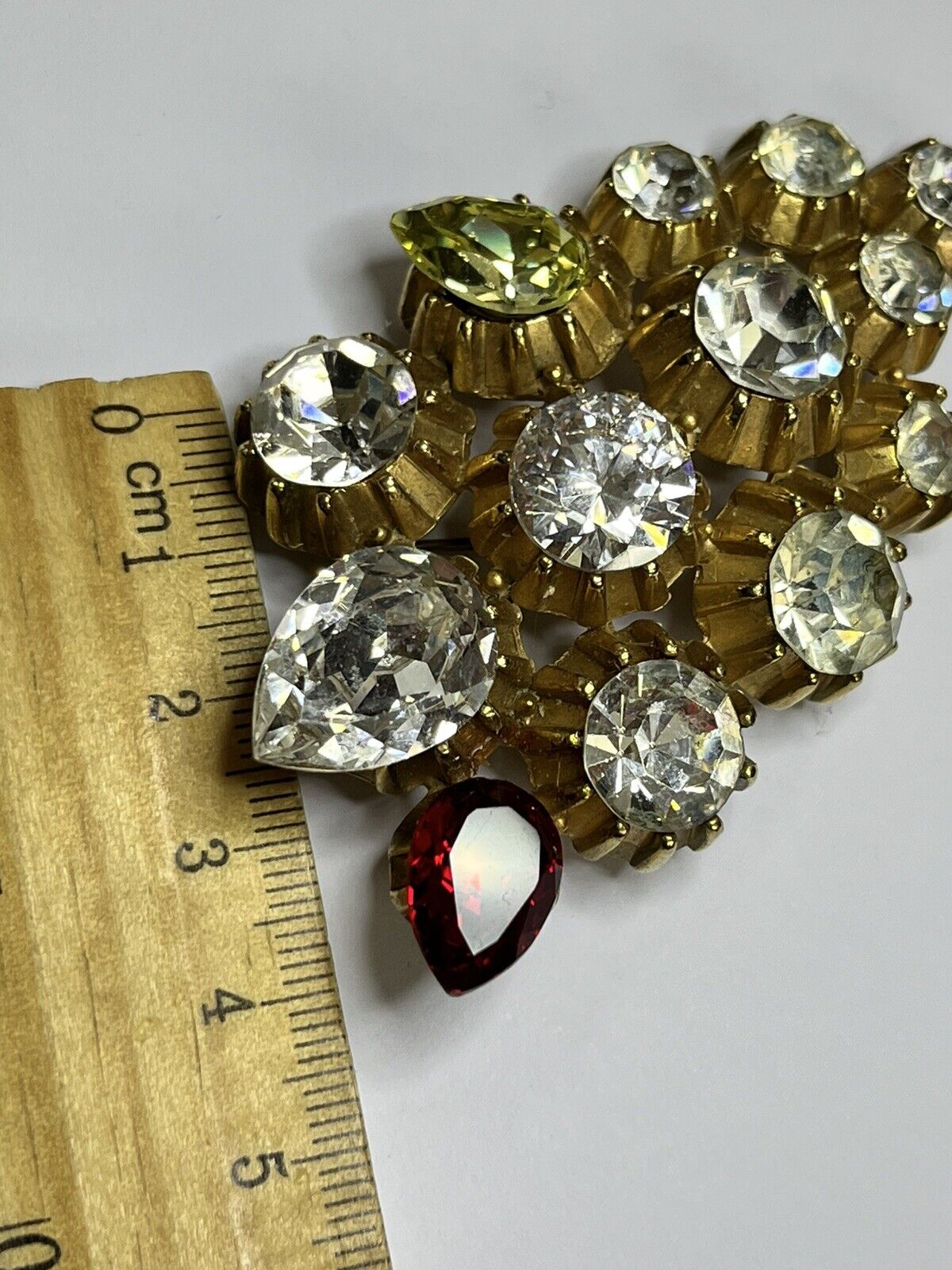 Vintage Statement Diamanté Teardrop Gold Tone Brooch