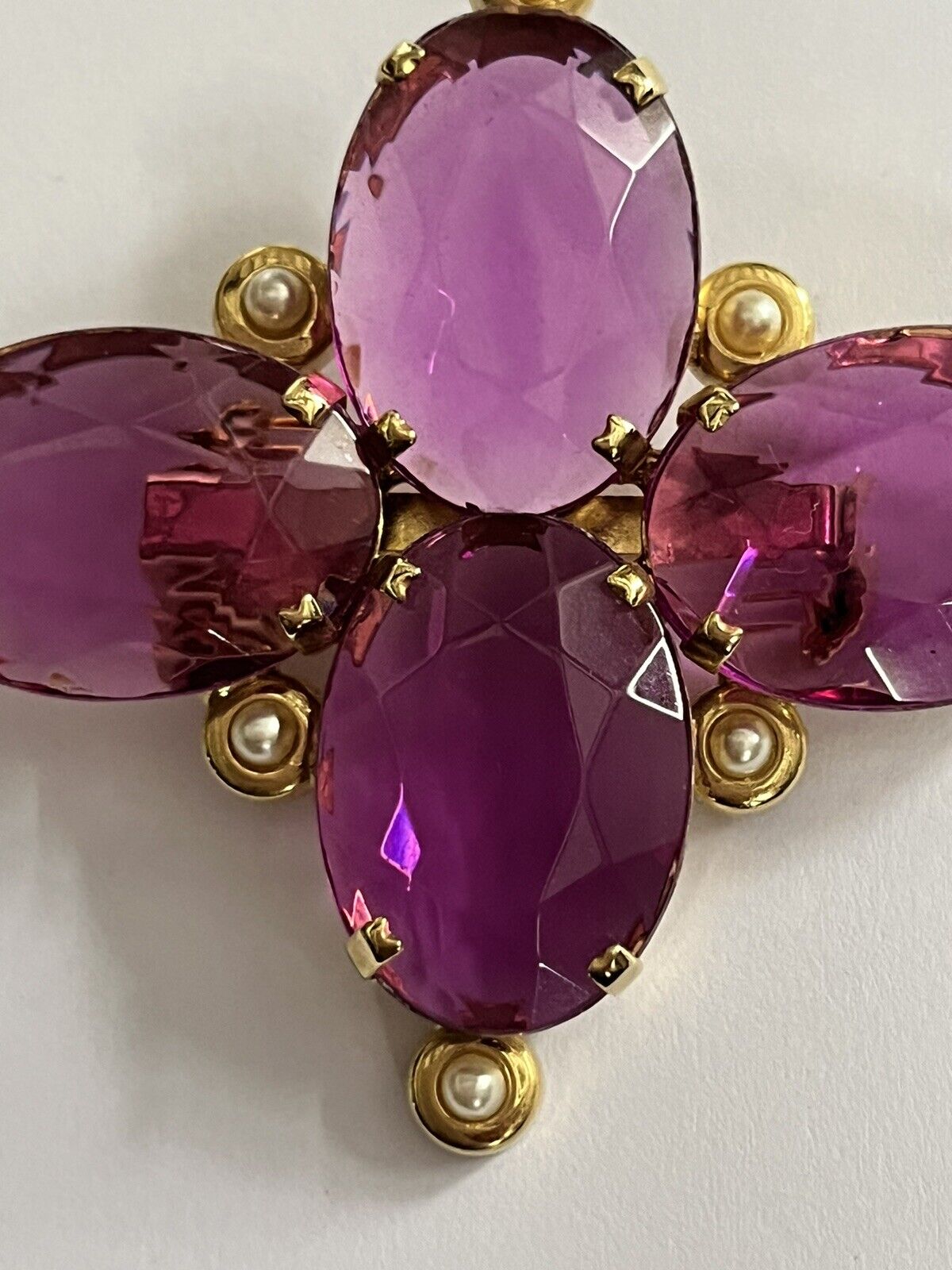 Vintage Pink Diamanté Faux Pearl Statement Brooch