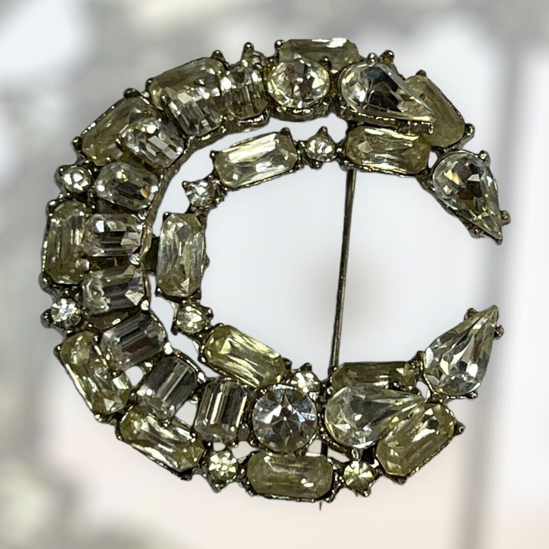 Vintage Paste Moon Crescent Statement Brooch
