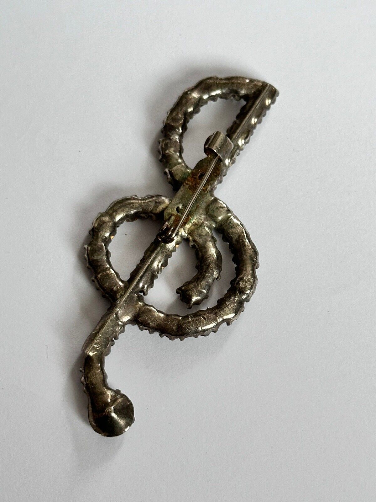Vintage Silver Tone Musical Note Clef Paste Brooch