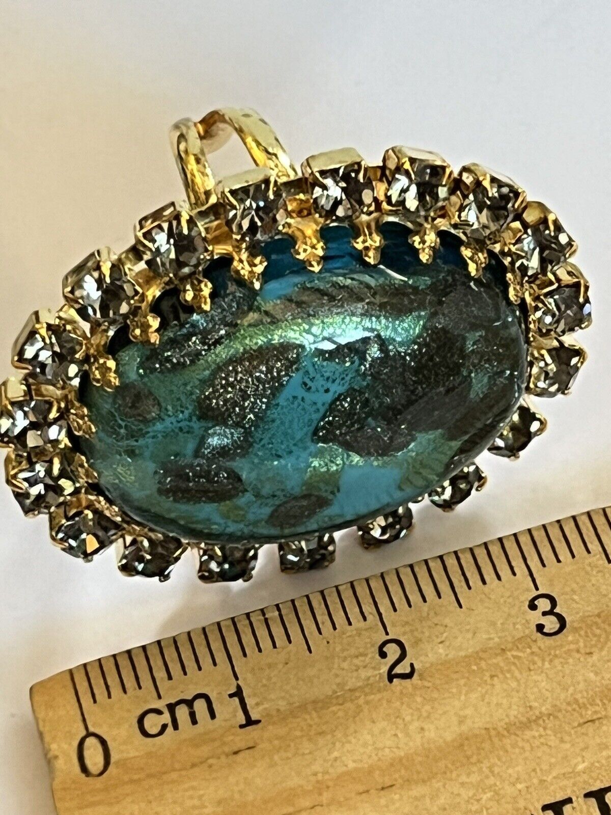 Vintage Gold Plated Turquoise Gold Murano Glass Statement Adjustable Ring