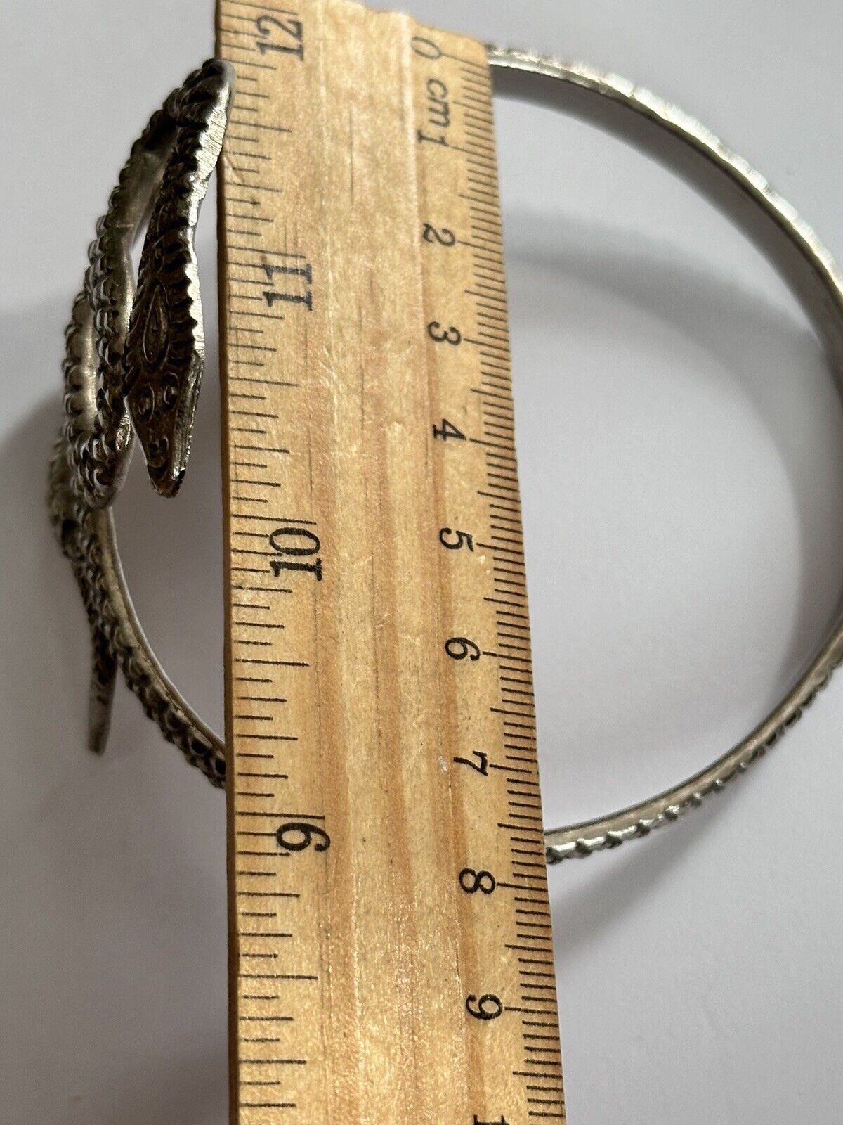 Vintage Detailed Silver Tone Snake Bangle Slave Bangle