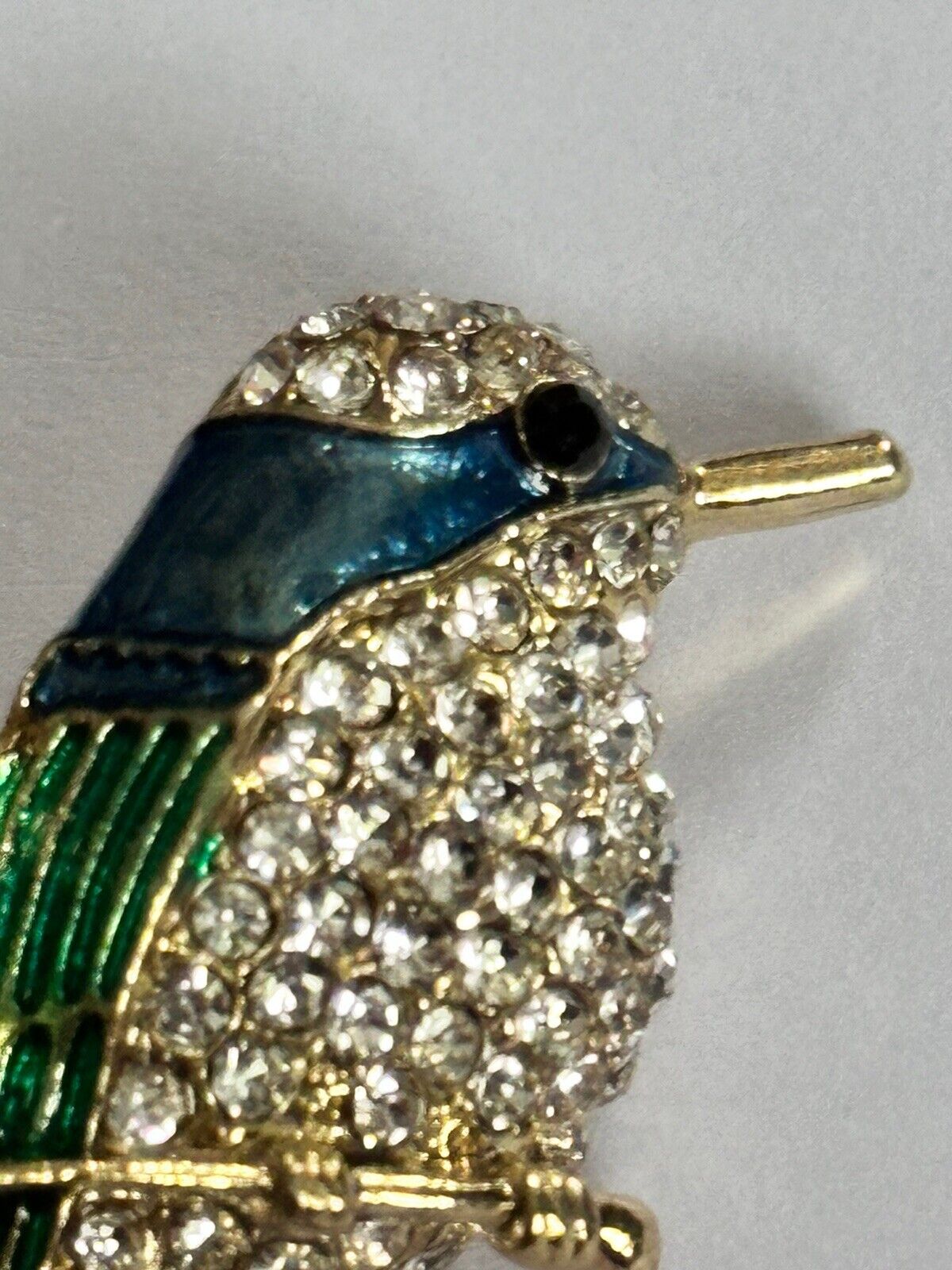 Vintage Gold Tone Enamel Bird Flowers On Branch