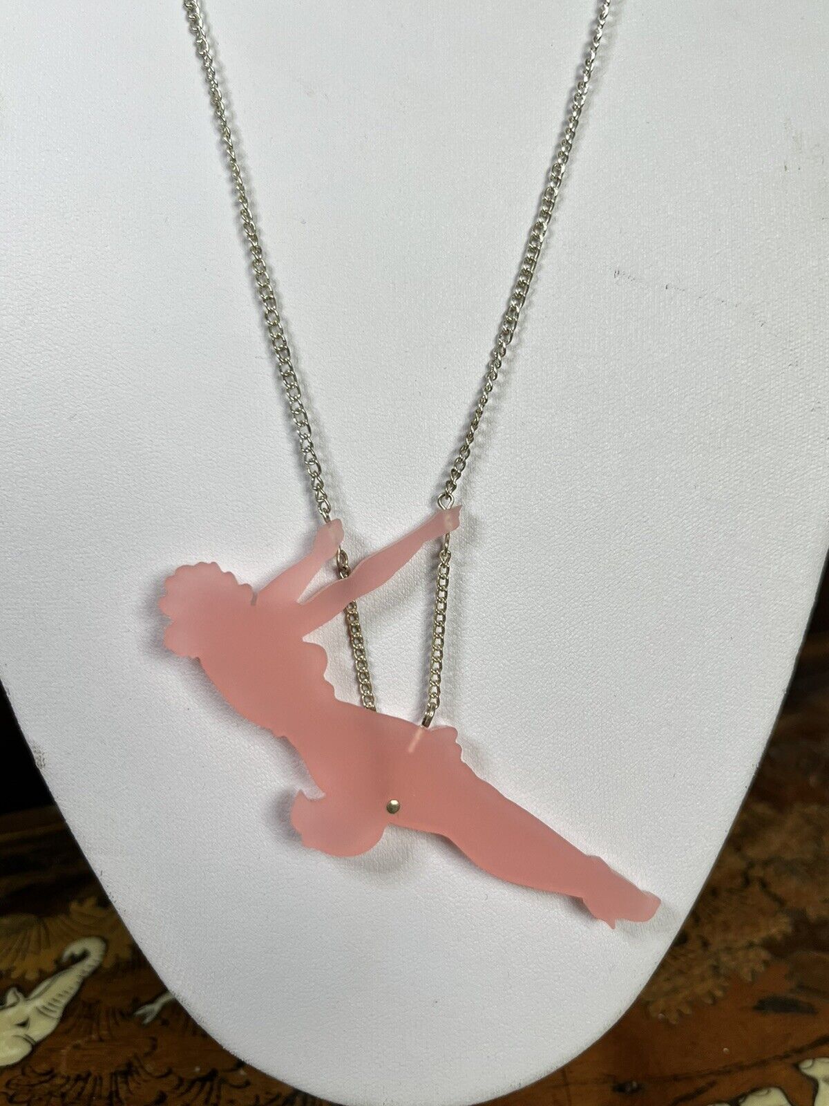 Vintage Acrylic Burlesque Dancer Long Length Necklace