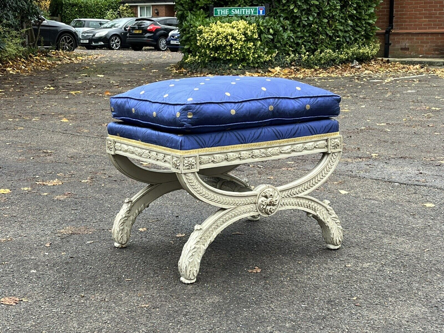Country House Stool / Seat, Carved Frame, Lift Of Cushion