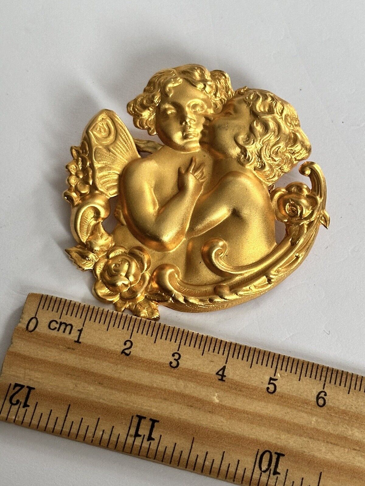 Vintage Gold Tone Cherub Statement Brooch