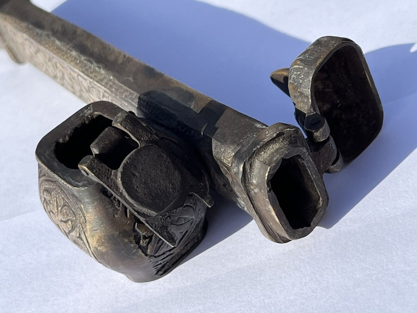 Antique Decorated Brass Inkwell Scribe Holder