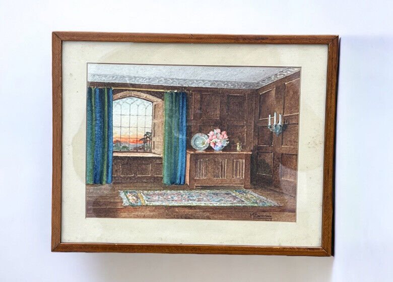 Architectural Watercolour Of A Grand Hall, Signed, M Bateman & Dated.
