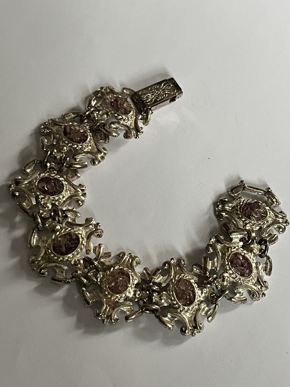 Vintage Silver Tone Amethyst Chip Bracelet