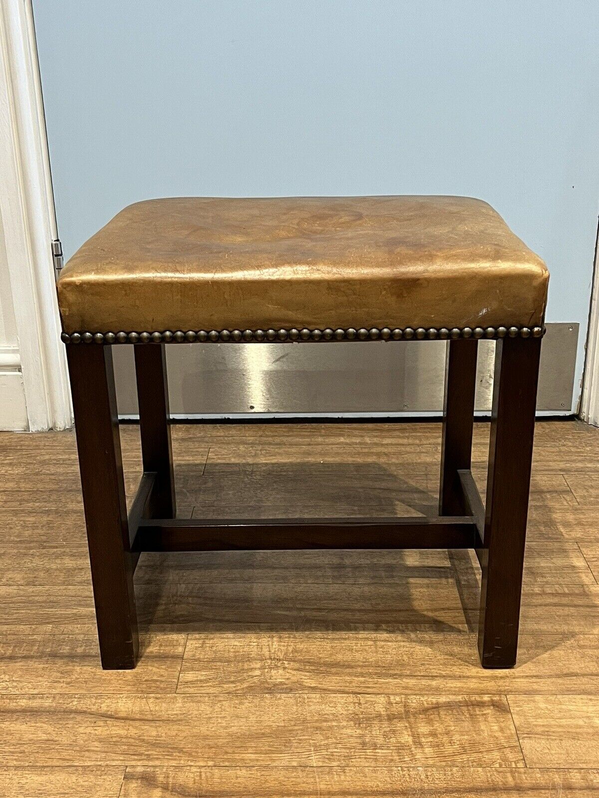 Tan Leather Wooden Foot Stool. Very Good Quality