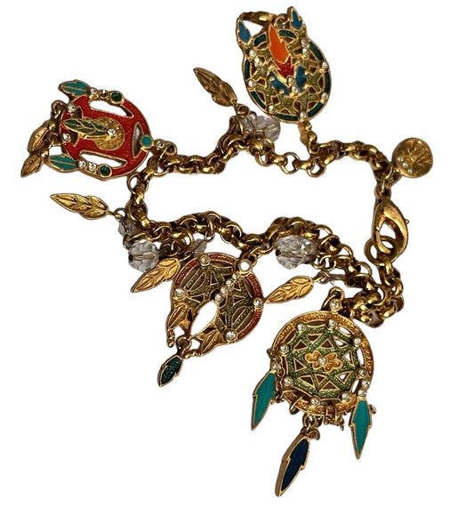Vintage Dream Catcher Enamel Diamanté Charm Bracelet