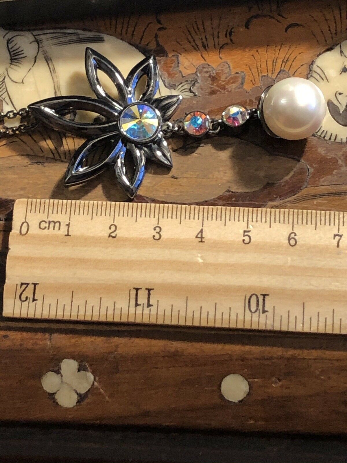 Vintage 1980s Gun Metal Swarovski Crystal Faux Pearl Necklace