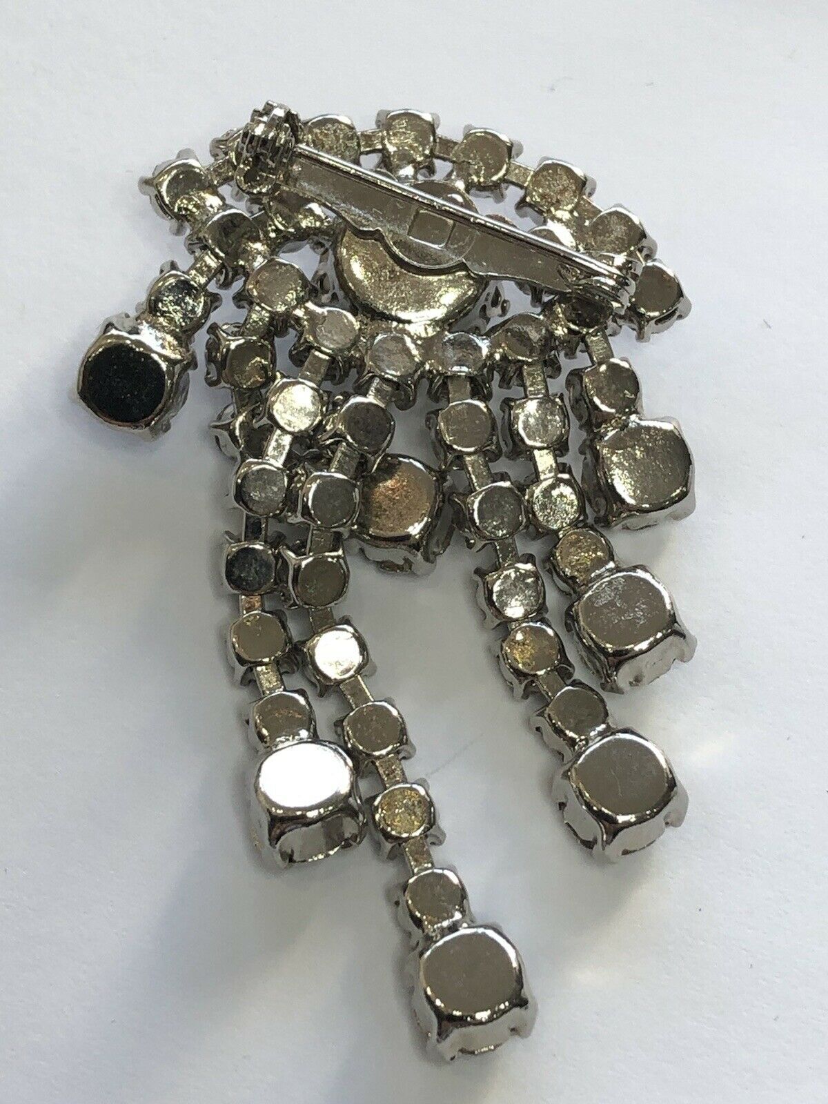 Vintage Silver Tone Paste Waterfall Drop Brooch