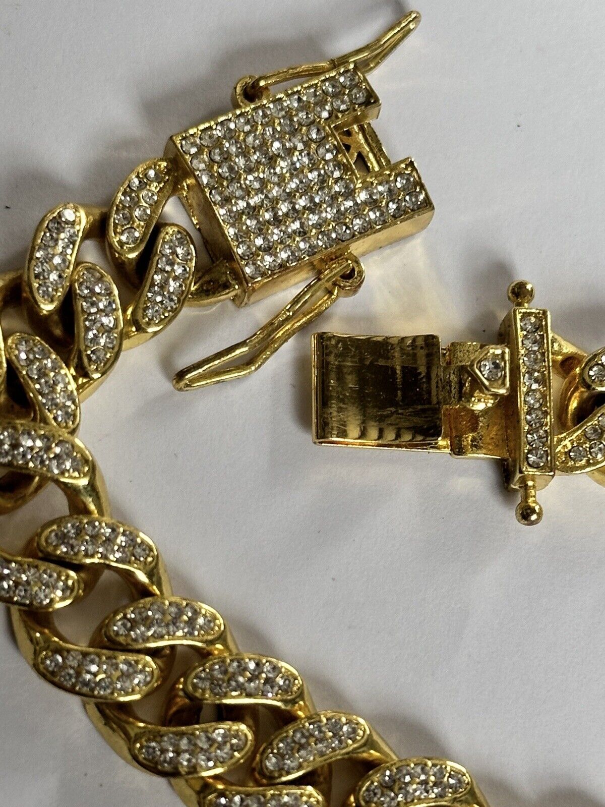 Vintage 1980s Gold Plated Diamanté Link Substantial Bracelet With Safety Catches