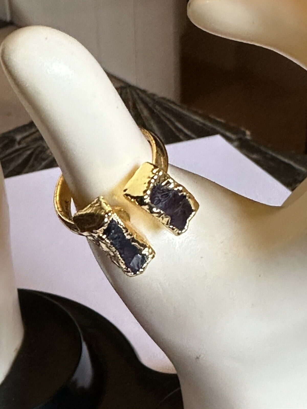 Sefa Huyuk 18k Gold Vermeil Etruscan Raw Dark Amethyst Ring