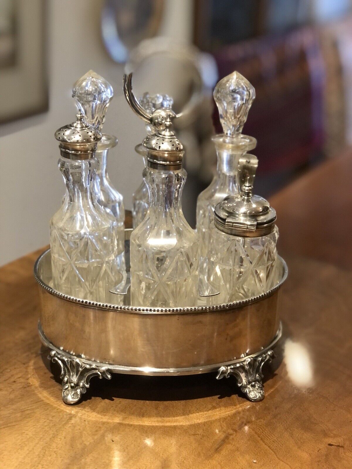 Victorian Silver Plate Cruet Set. Salt , Pepper, Sauces Etc