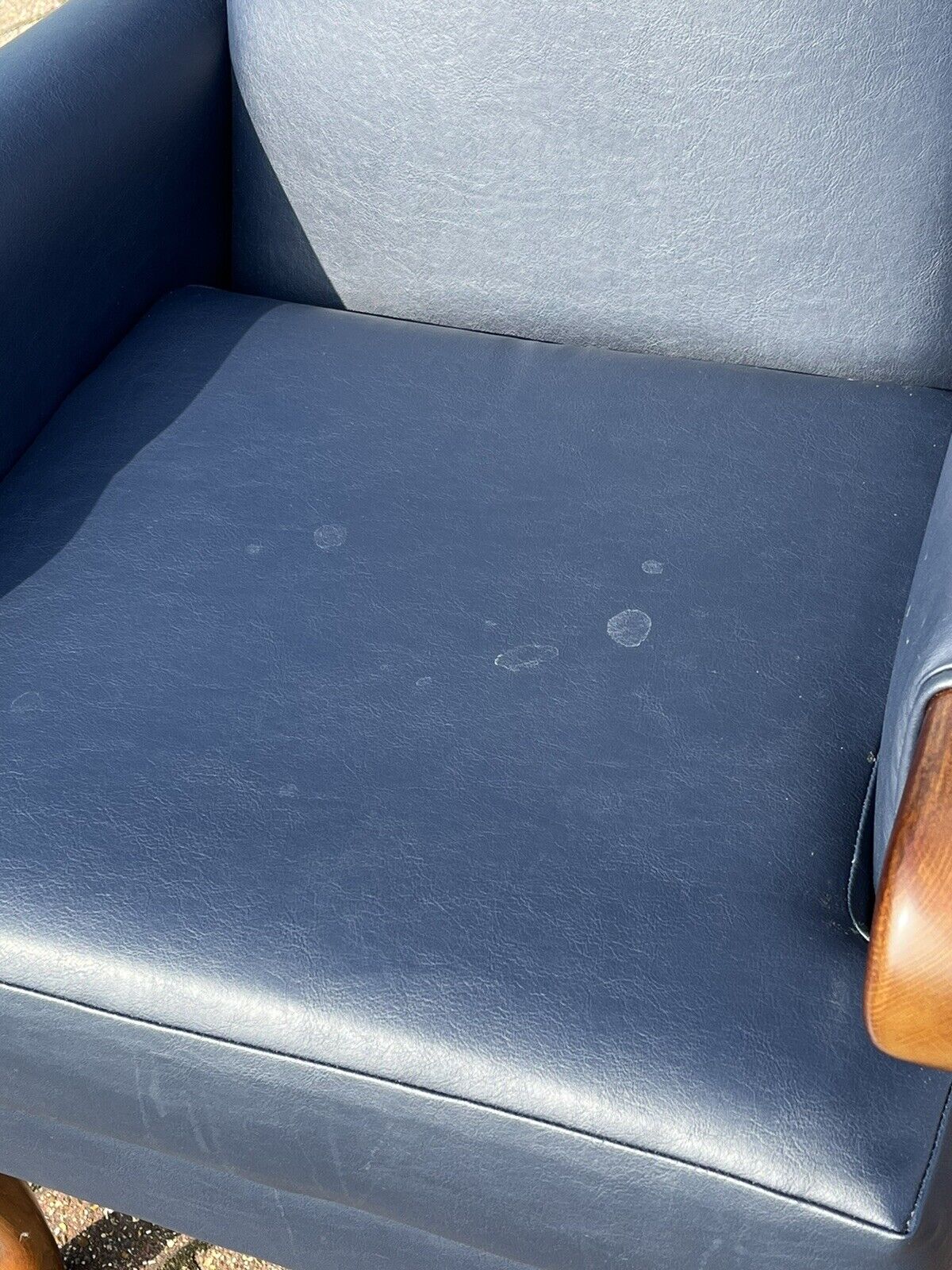 Blue Leather Armchair & Matching Foot Stool.