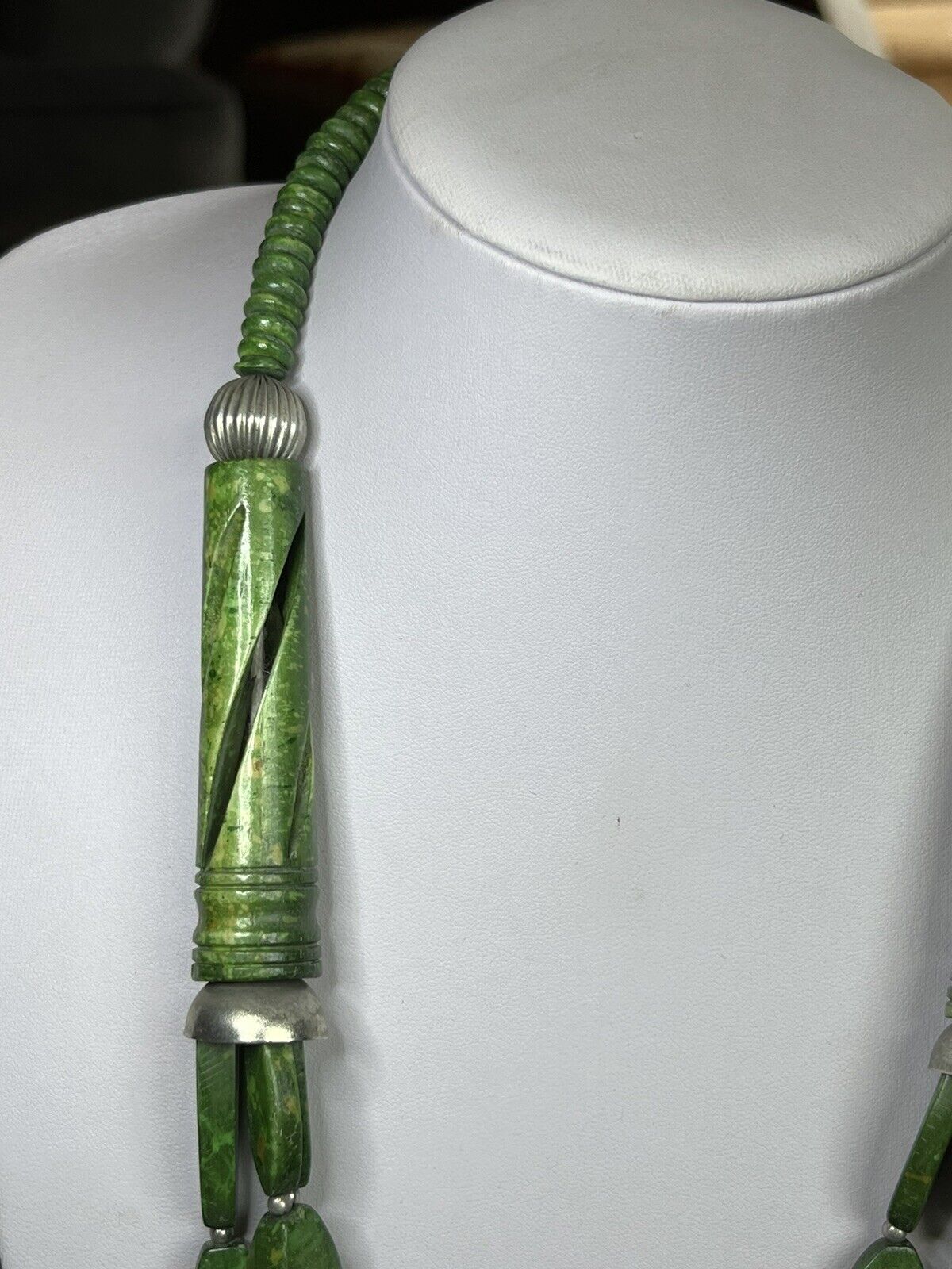 Vintage Natural Green Stone Statement Necklace