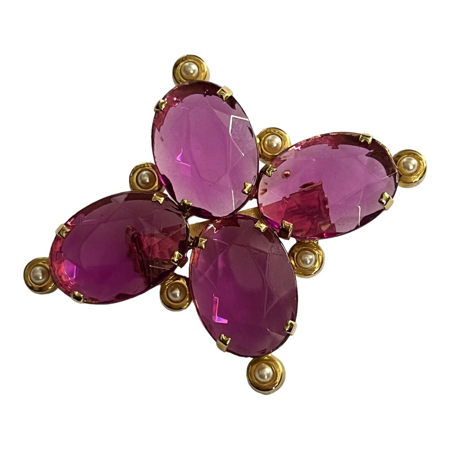 Vintage Pink Diamanté Faux Pearl Statement Brooch