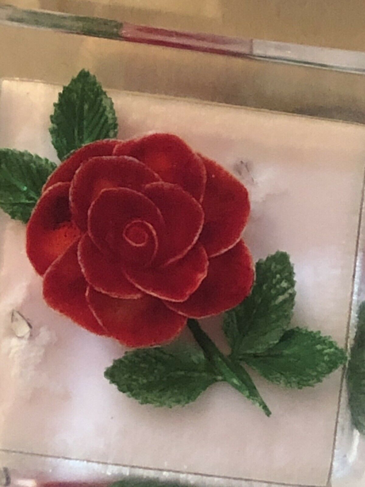 Vintage Reverse Carved Rose Acrylic Lucite Brooch