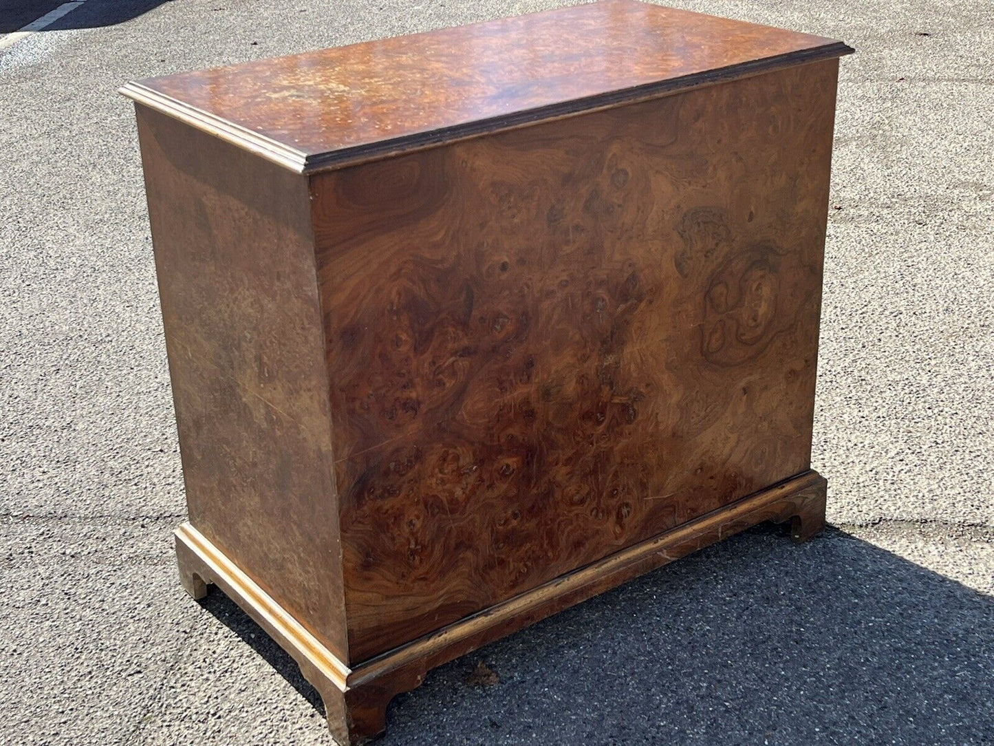Burr Walnut Kneehole Desk. With Brass Handles And On Bracket Feet
