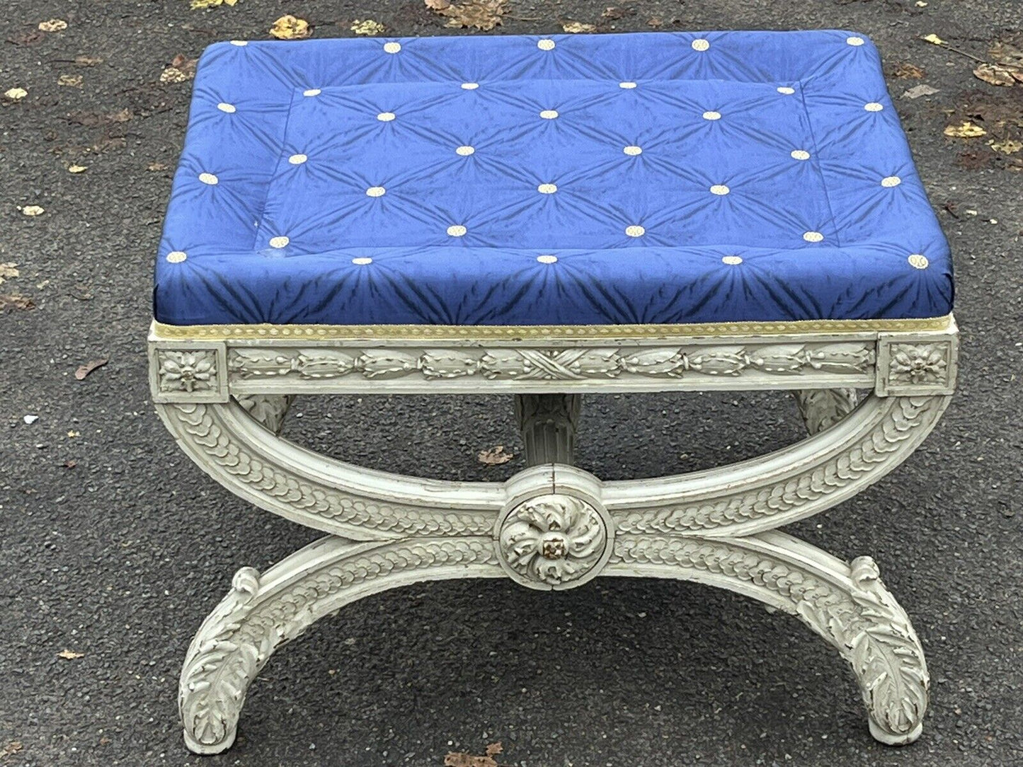 Country House Stool / Seat, Carved Frame, Lift Of Cushion