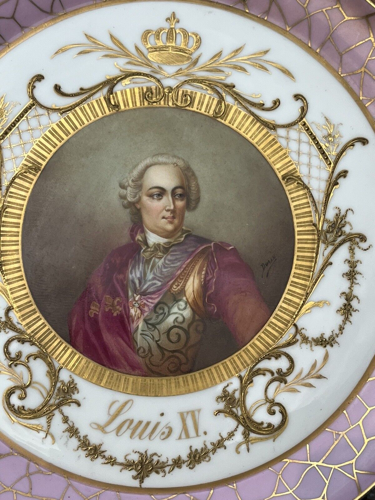 Antique French Portrait Cabinet Plate, Chateau De Fontainebleau. Louis XV