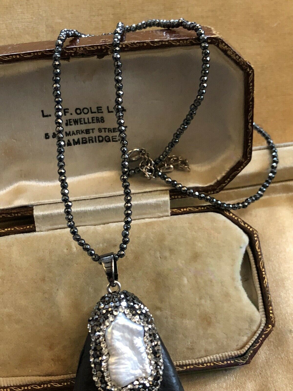 Vintage Gunmetal Grey Diamanté Baroque Pearl Necklace