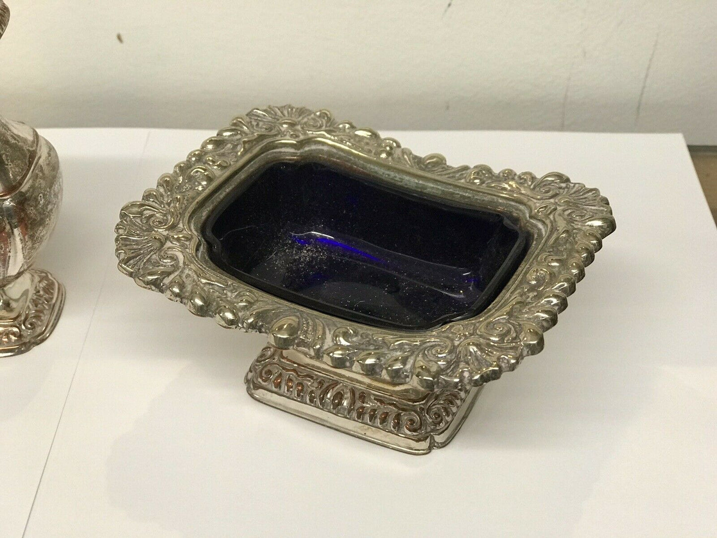 Silver Plate Salt And Pepper And Mustard Condiment Set