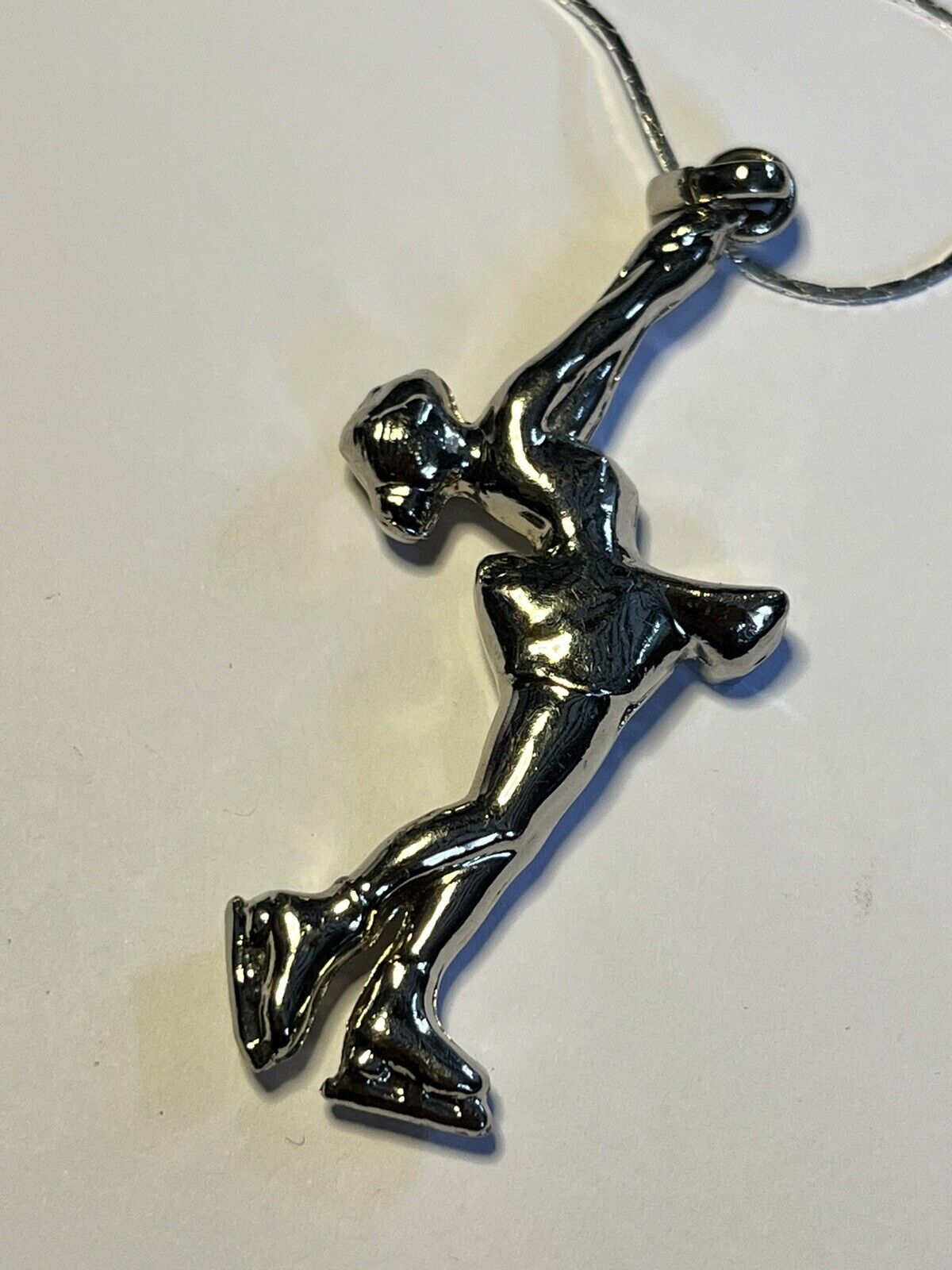 Vintage Silver Tone Iceskater Pendant Necklace