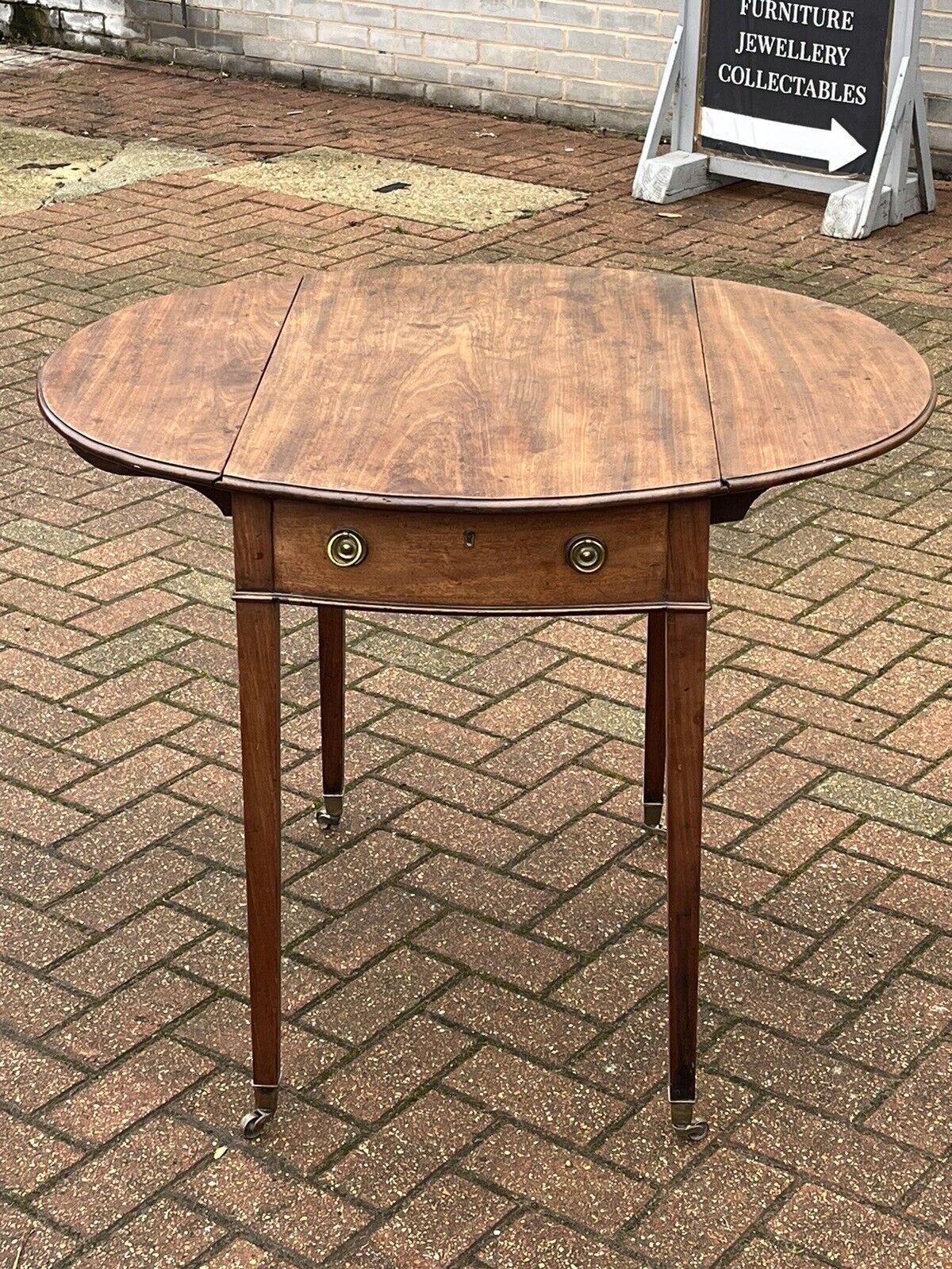 Antique Mahogany Sofa/Side Table. With Drawer, Fold Out Flaps