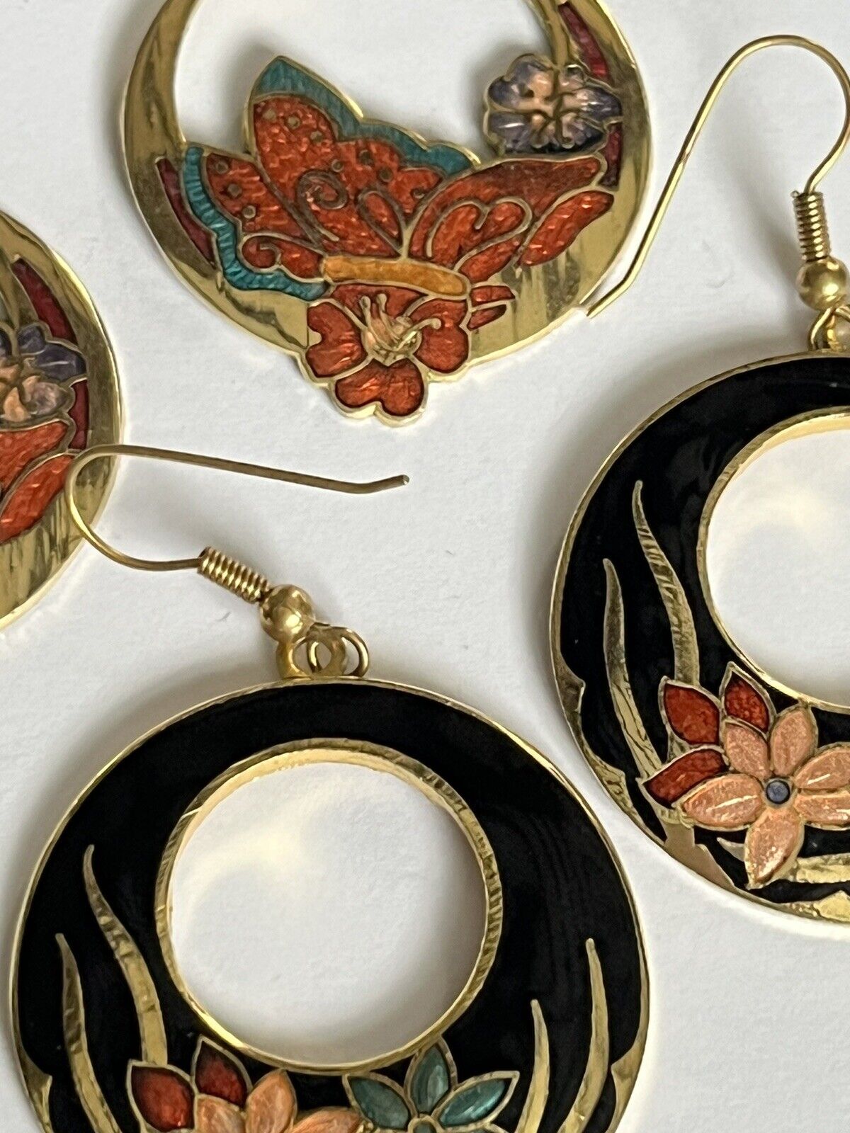 Vintage Enamel Hoop Drop Earrings Set Of Two