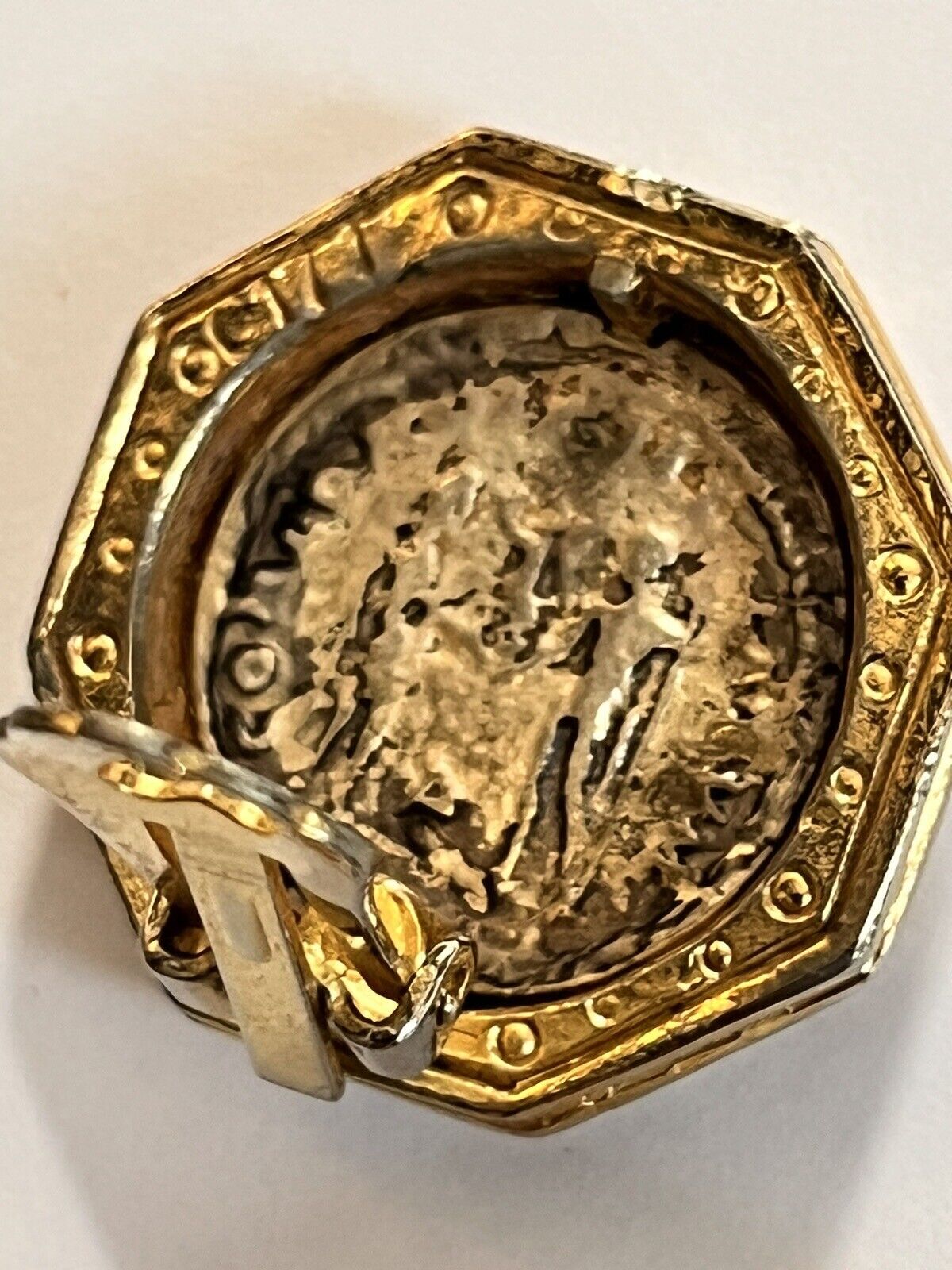 Vintage Gold Silver Tone Etruscan Coin Clip On Earrings Numbered