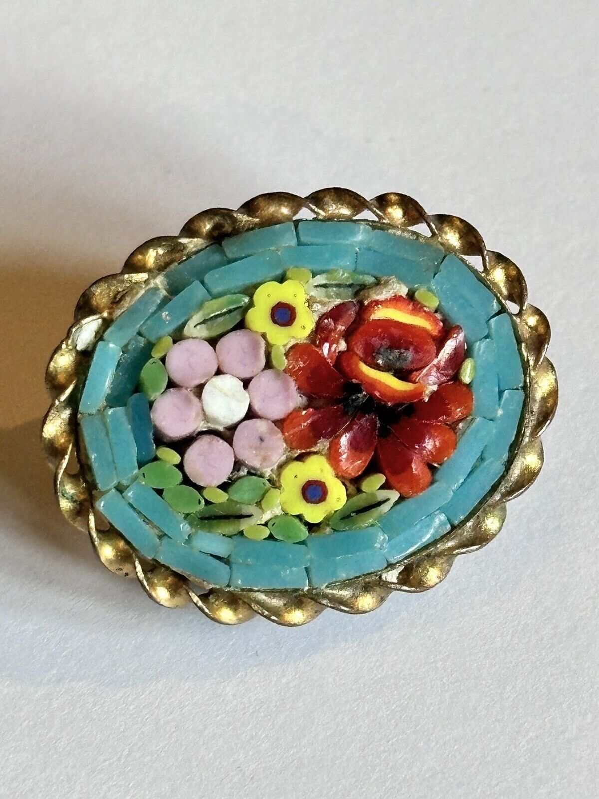 Vintage Micromosaic Flowers Brooch