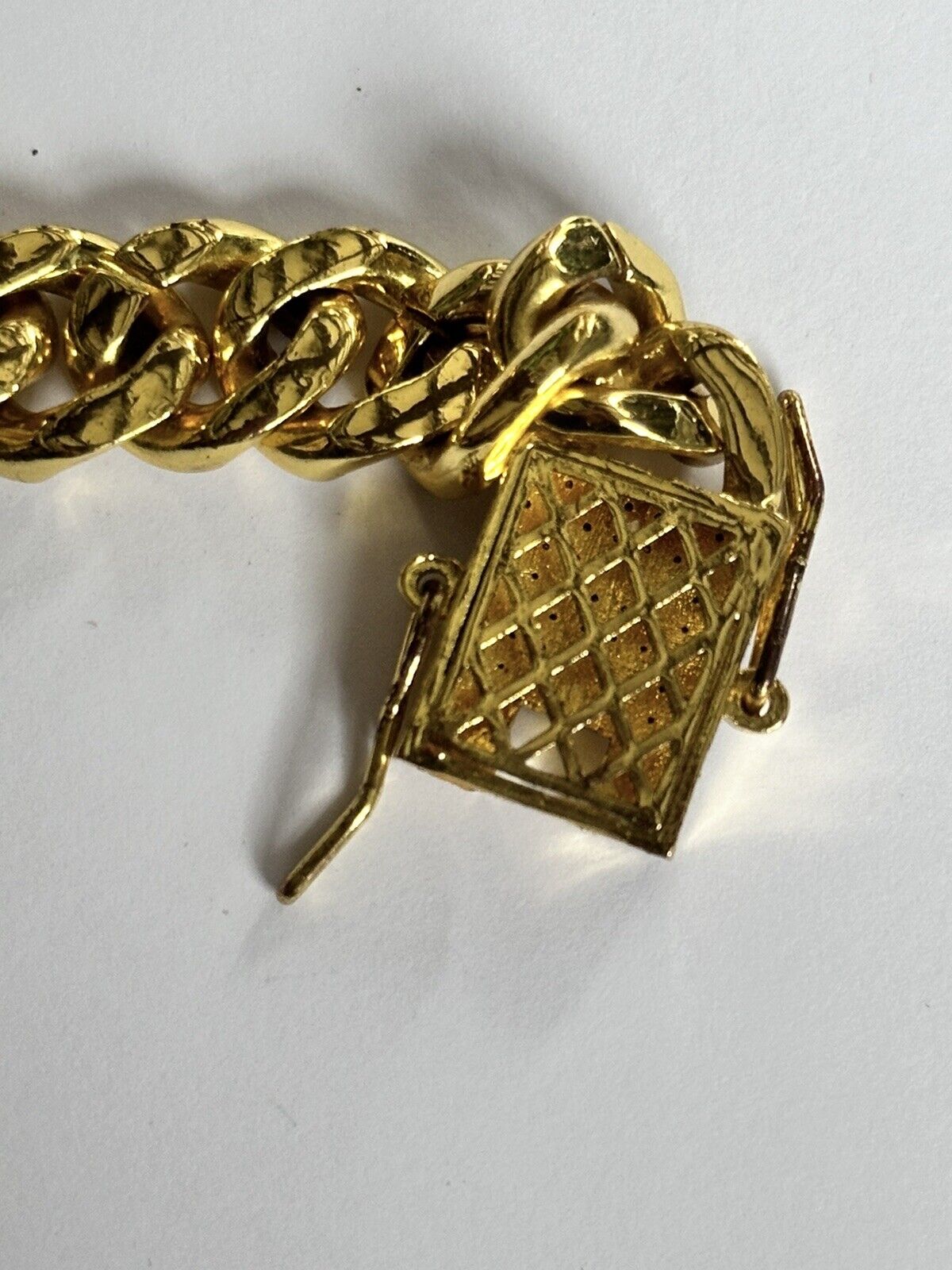 Vintage 1980s Gold Plated Diamanté Link Substantial Bracelet With Safety Catches