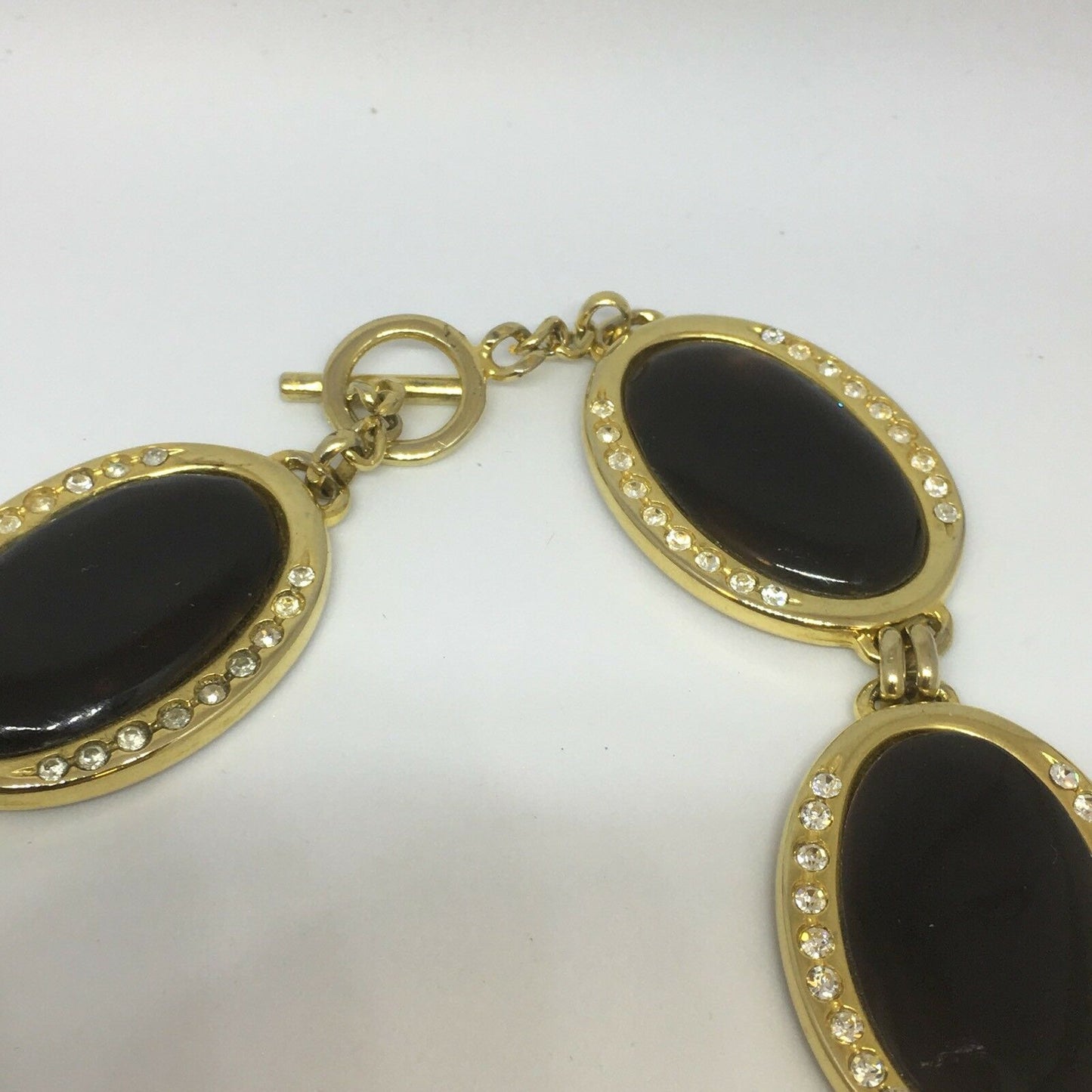 Vintage Necklace Black Brown Gold Tone Diamanté Statement