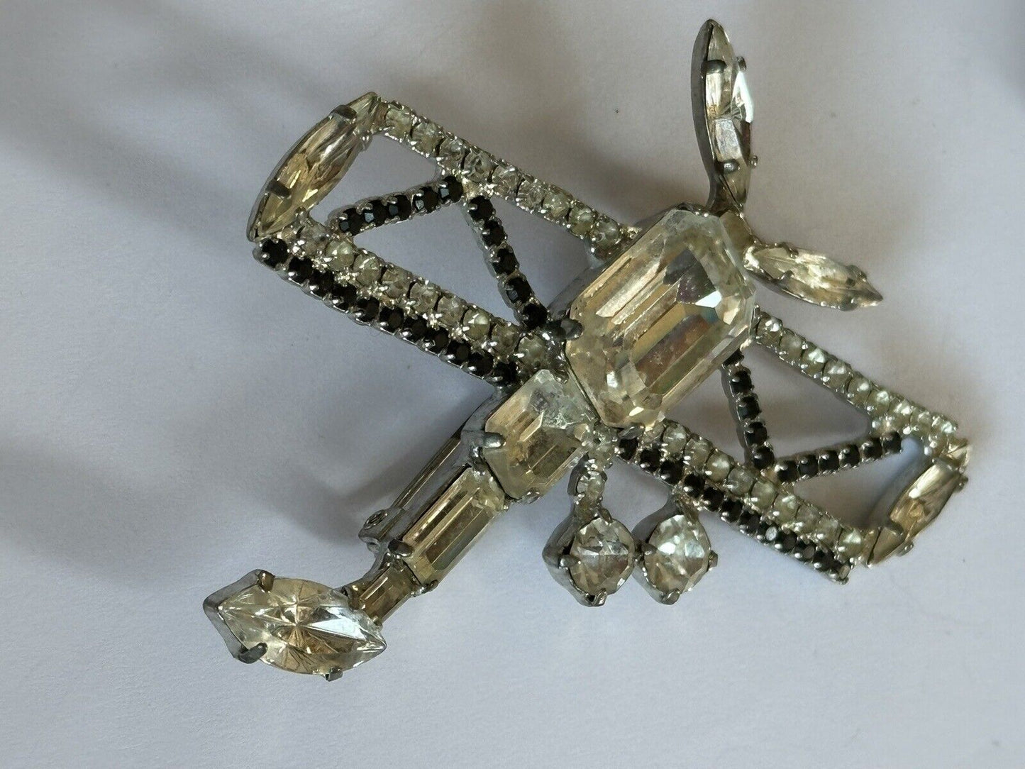 Vintage Silver Tone Diamanté Dragonfly Brooch