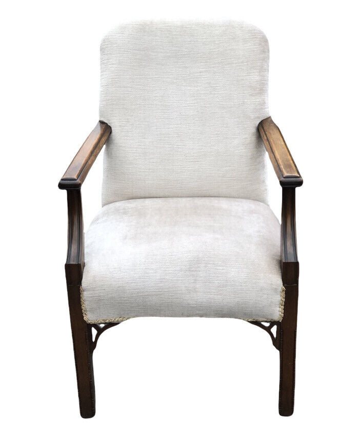 Antique Armchair In Mahogany And Upholstered. Reading Chair. Library Chair.